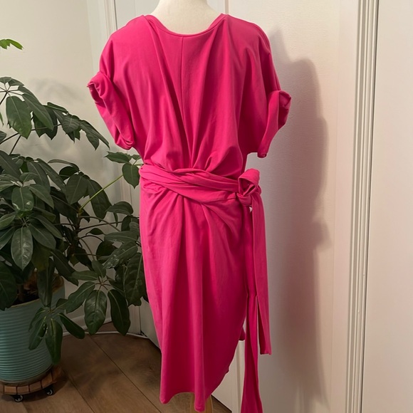Eloquii pink cotton dress with cross over tie - Picture 1 of 3